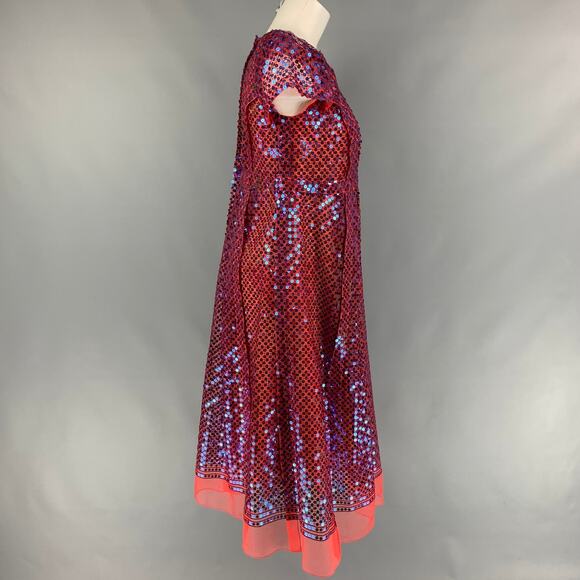 MARC JACOBS Size 2 Orange & Blue Polyester Blend Sequined Shift Dress - Picture 3 of 8